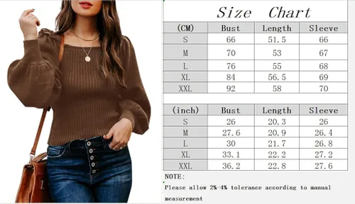 Miniatura 5 de Langwyqu Women's Sweaters Casual Long Lantern Sleeve Square Neck Ruffle Knit Pullovers Tops