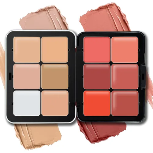 HOSAILY paleta de rubor en crema de 12 colores, paleta de corrector de color y base, polvo de rubor con acabado mate, mezclable, a prueba de manchas