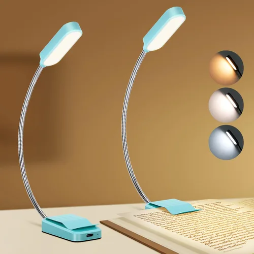 Miniatura 8 de Paquete de 2 luces de lectura recargables para libros en cuidado de ojos de cama, 3 colores, atenuación continua, lámpara de escritorio pequeña