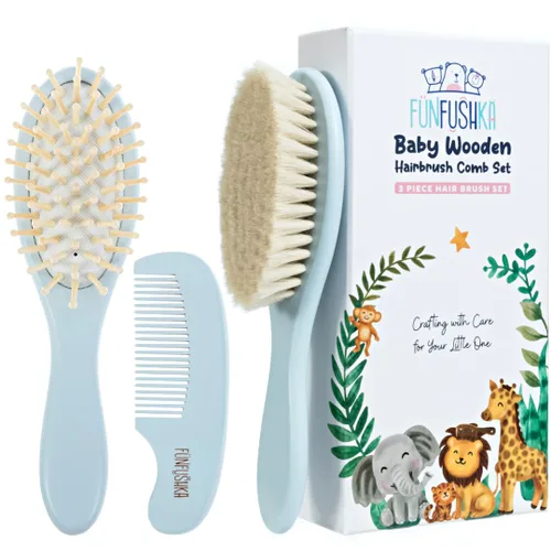 Juego de cepillo y peine para bebés recién nacidos - Juego de cepillo y peine para bebés - Cerdas ultra suaves de pelo de cabra, perfectas para Cielo