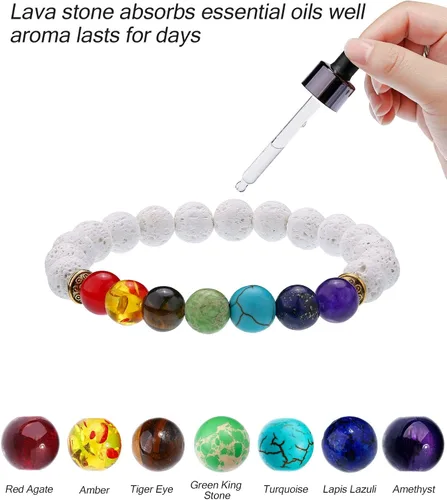 Miniatura 3 de 4 pulseras de chakras pulseras de aceite esencial para niños y hombres pulseras de piedra de lava cuentas de chakras pulseras de aromaterapia piedra