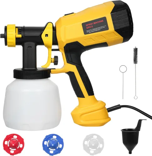 Pulverizador de pintura de 600 W de alta potencia, 3 boquillas y 3 patrones, botella de 40.6 fl oz, fácil de limpiar, pistola de pulverización HVLP
