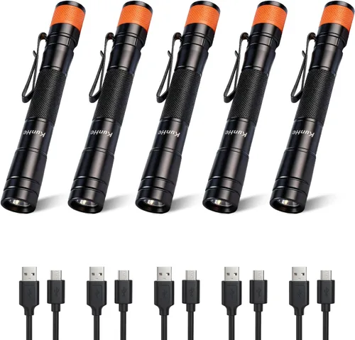 Miniatura 10 de KunHe Linterna LED recargable portátil de 180 lúmenes, paquete de 2 unidades, luz de bolsillo impermeable, modo único, fácil de usar con clip