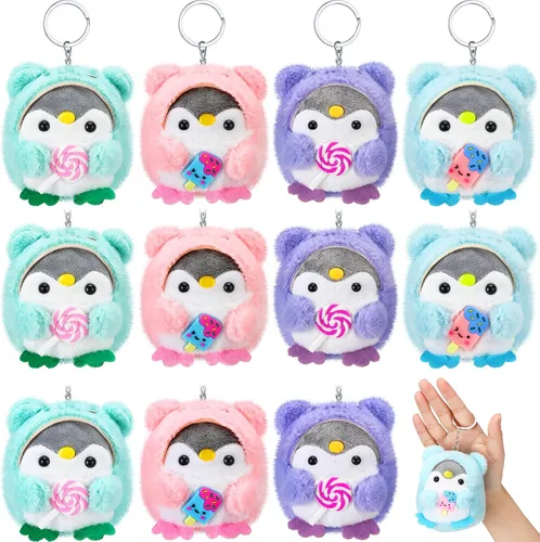 Kasyat 12 llaveros de pingüino de peluche a granel para el día de la madre, lindos juguetes pequeños para bebé, muñequera, bolsa colgante, regalo de
