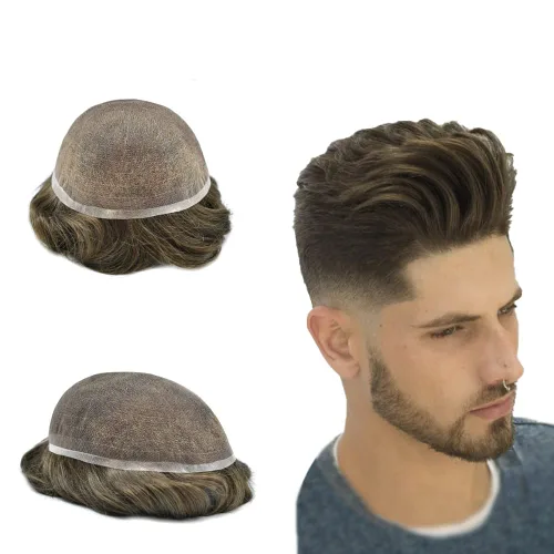 Miniatura 41 de PUNRU HAIR Completo Swiss Lace Toupee para hombres Sistema de cabello humano real Sistema de reemplazo de cabello humano para hombre Toupee