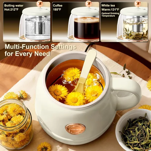 Miniatura 5 de TOPWIT Hervidor eléctrico de viaje, calentamiento rápido de 14 onzas hasta 212 °F, control de temperatura, calentador de taza de café para bebidas