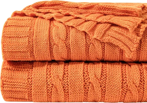 Miniatura 19 de NTBAY Manta de punto de cable de 100 % algodón puro, súper suave y cálida de 51 x 67 pulgadas, manta de punto para sofá, sillón, cama, extra Amarillo