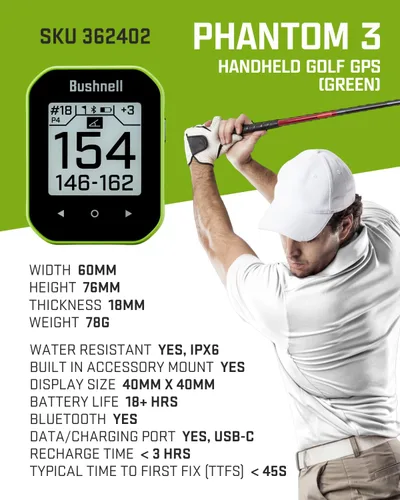 Miniatura 2 de Bushnell Phantom 3 Slope GPS Golf Green con tecnología Slope, pantalla táctil, soporte magnético para carrito con paquete de toallas Wearable4U