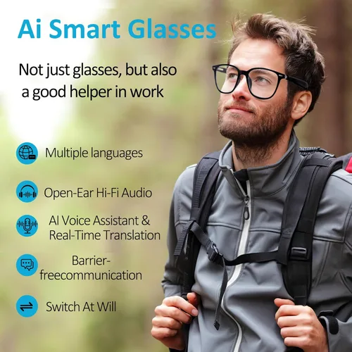 Miniatura 2 de Lentes inteligentes AI, Bluetooth 5.4 con altavoces de oído abierto y asistente de voz, traducción en tiempo real, lentes de luz anti-azul