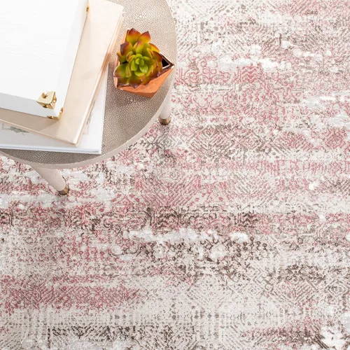 Miniatura 7 de SAFAVIEH Meadow Collection - Alfombra decorativa de 2 x 5 pies, beige y rosa, diseño abstracto moderno, no desprende pelusa y de fácil cuidado