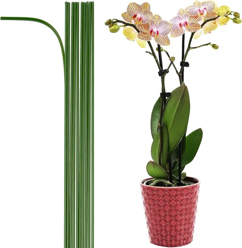 Estacas de orquídeas recubiertas de plástico de 15-3/4 pulgadas para soporte de plantas, estacas de soporte de orquídeas flexibles, color verde