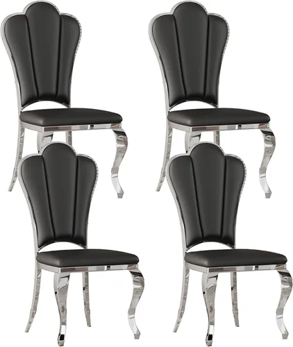 Miniatura 25 de Juego de 2 sillas con 2 sillas de comedor de piel sintética blanca, silla de cocina moderna con respaldo ovalado y patas de acero inoxidable