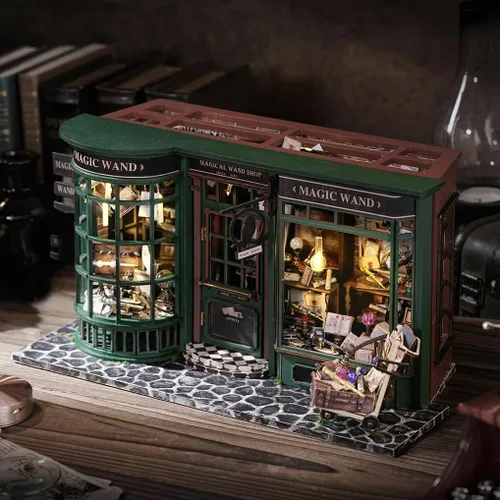 Miniatura 15 de Kit de casa en miniatura, pequeño restaurante japonés Sakura de madera 3D, kit de construcción de mini casa de muñecas con cubierta a prueba