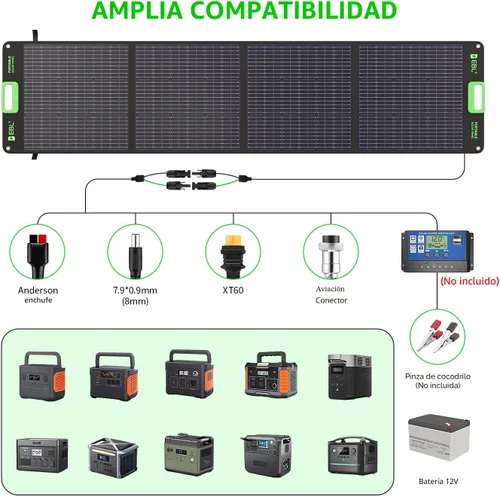 Miniatura 6 de EBL Panel solar portátil de 200 W para estación de energía, cargador solar plegable con 4 soportes, kit de panel solar impermeable IP65 con salida