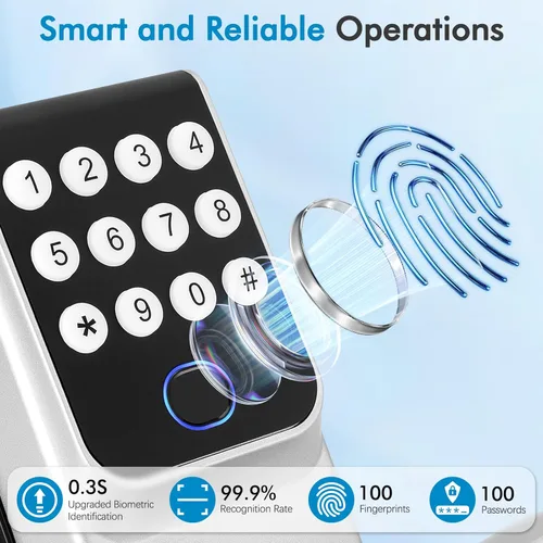 Miniatura 5 de Cerradura inteligente con teclado con asa para puerta delantera, control 5 en 1 mediante huella dactilar, contraseña, aplicación, llave electrónica