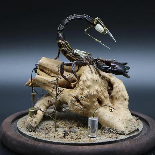 Miniatura 3 de Steampunk Mecánico Asia Escorpión Negro Escorpión Escorpión Escorpión Taxidermia para Educación Ciencia y Escritorio Artesanía