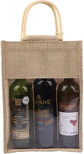 Miniatura 9 de Vpang Bolsa ecológica para botella de vino de arpillera con mango de bastón, bolsa de yute para embalaje de regalo, dulces, decoraciones navideñas