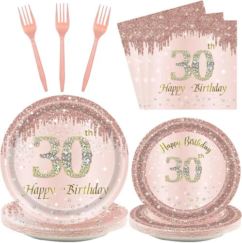 Miniatura 13 de 24 juegos de decoración de fiesta de cumpleaños número 13 de oro rosa para niñas, platos y servilletas para el cumpleaños número 13, tenedores