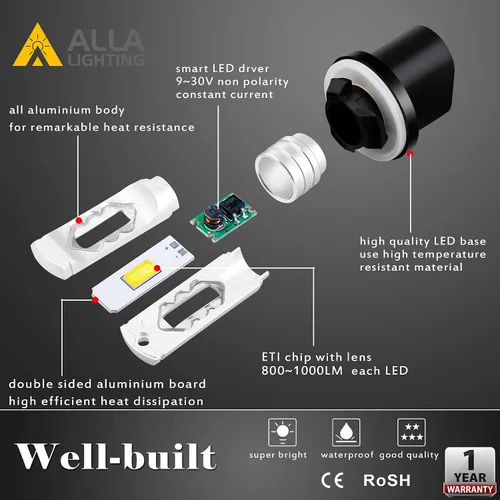Miniatura 5 de Alla Lighting Bombillas LED antiniebla de 3800 lm 899 880, base PG13 superbrillante 884 885 887 893 H27 H32, ETI 56-SMD (amarillo dorado de 3000 K)