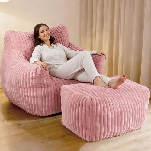 Miniatura 14 de Puf gigante, cómodo sofá puff de felpa de gran tamaño para adultos y niños con reposabrazos, mini sofá de espuma viscoelástica para sala de estar