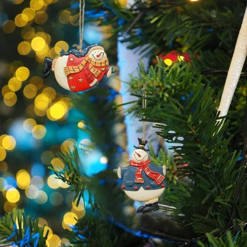 Miniatura 3 de Linfevisi Paquete de 4 adornos colgantes de muñeco de nieve de Navidad de metal, mini adornos de árbol de Navidad, adornos de muñeco de nieve, mini