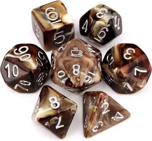 Miniatura 27 de Haxtec DND Conjunto de Dados 7 Piezas Conjunto de Dados de Resina Negro con Inclusión de Mylar Iridiscente Dados Poliédricos D&D