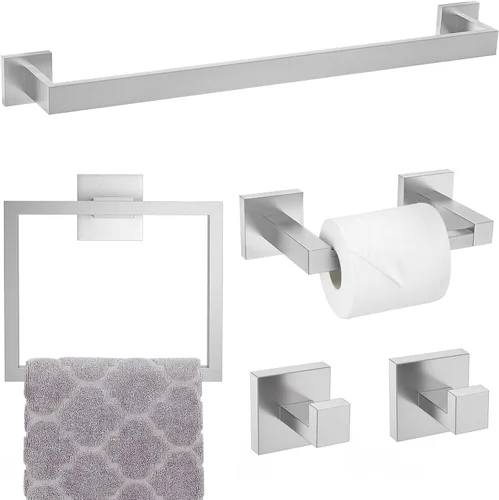 Miniatura 16 de Juego de accesorios de baño de 5 piezas 60 cm Barra de toalla dorada Juego de barra de toalla Anillo de toalla Gancho para abrigos y soporte