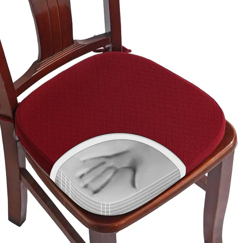 Miniatura 19 de BUYUE Cojines de Espuma Viscoelástica de Lujo para Sillas, Paquete de 6, Jacquard 16" en Forma de U, Cojines Cómodos para Sillas de Comedor, Borgoña