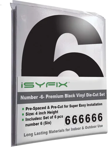 Miniatura 30 de iSYFIX Calcomanías de vinilo negro con el número 7 (siete), paquete de 6 calcomanías autoadhesivas de 7 pulgadas, calcomanías troqueladas y Negro