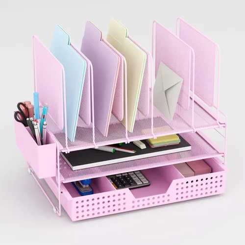 Miniatura 13 de LEKETREE Organizador de escritorio, organización de oficina con soporte de archivos vertical, organizador de archivos con cajón y soporte
