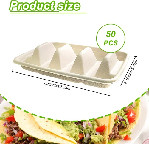 Miniatura 2 de 50 soportes desechables para tacos para fiestas, platos de tacos desechables con 3 divisores, soportes desechables para tacos para fiestas, soporte
