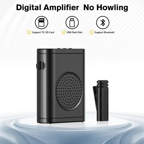 Miniatura 3 de Amplificador de voz inalámbrico con micrófono Lavalier inalámbrico, altavoz Bluetooth, sistema PA, soporte USB/TF/SD, micrófono omnidireccional