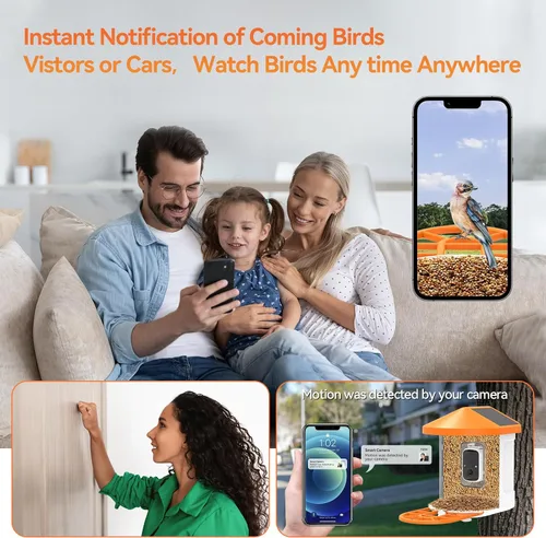 Miniatura 4 de FVVL - Comedero para pájaros con cámara alimentado por energía solar, cámara inteligente de alimentación inteligente para aves con visión