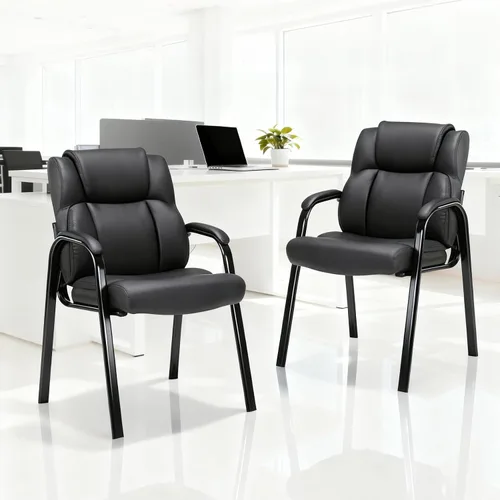 CLATINA Silla de invitados negra con brazos, sillas de recepción de oficina para conferencias y sala de espera, silla ergonómica de cuero para Negro