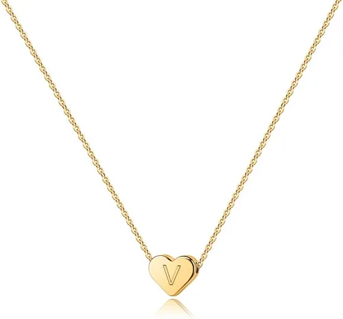 Miniatura 25 de Turandoss Collar con inicial de corazón para mujeres y niñas, delicado chapado en oro de 14 quilates, dije de corazón con letra A-Z, collar