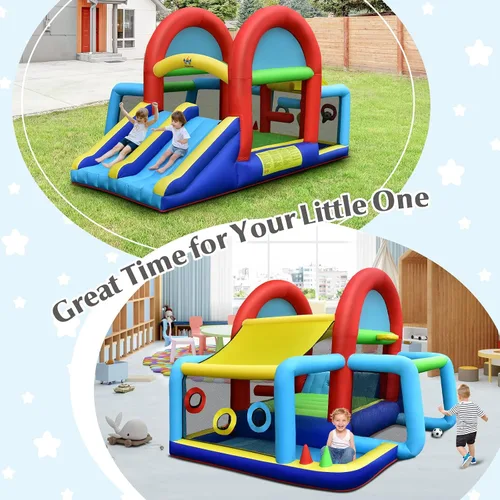Miniatura 9 de HONEY JOY Casa inflable de rebote, casa hinchable 8 en 1 con área de salto, portería de fútbol, aro de baloncesto, juego de objetivo y lanzamiento