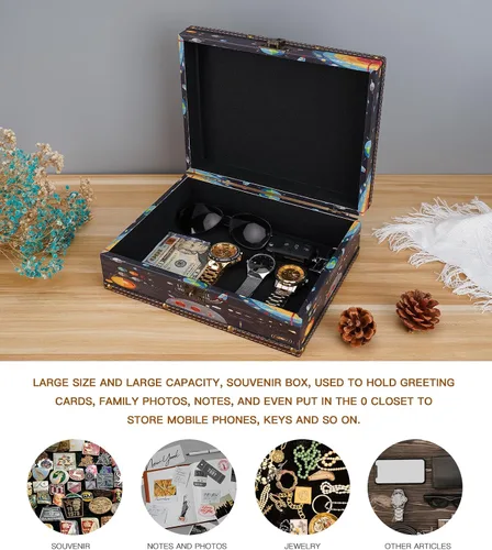 Miniatura 2 de WANLIAN Cofre de madera y cuero con tapa y cerradura - Caja decorativa de joyería y recuerdos para niños, adolescentes, para cumpleaños, bodas, día