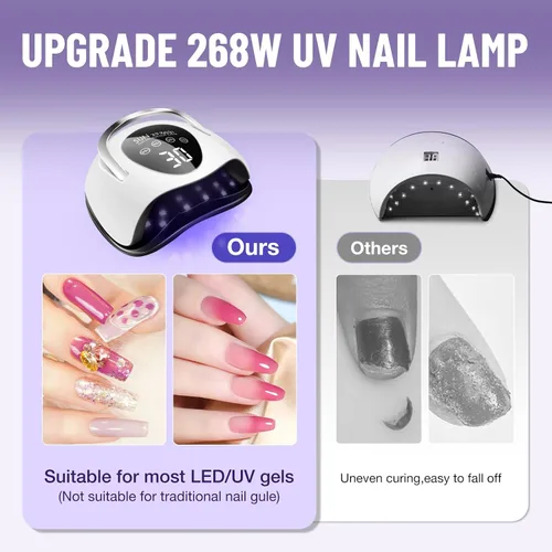 Miniatura 3 de LadyMisty Lámpara de uñas LED UV de 268 W, luz UV mejorada 2026 para uñas de gel con 57 cuentas, secadora de uñas con 4 ajustes de temporizador