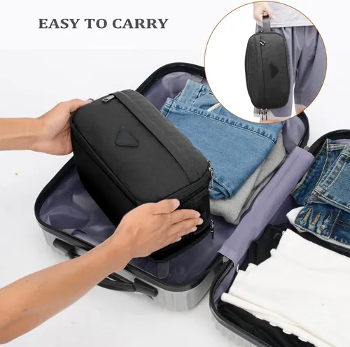 Miniatura 7 de CROCOD Neceser para hombre – Organizador de viaje Oxford resistente al agua con cremalleras dobles, bolsa de afeitar acolchada para baño, gimnasio