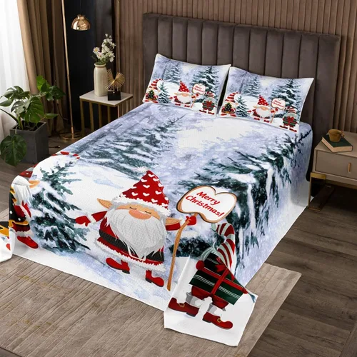 Miniatura 11 de Manfei Colcha de muñeco de nieve de Navidad, tamaño King, colcha acolchada con 2 fundas de almohada, juego de colcha rosa de Navidad de 3 piezas