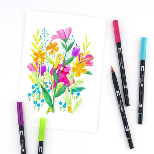Miniatura 7 de Tombow 56185 Marcadores de Arte de Pincel Dual, Brillantes, Paquete de 10. Marcadores Mezclables, de Pincel y Punta Fina
