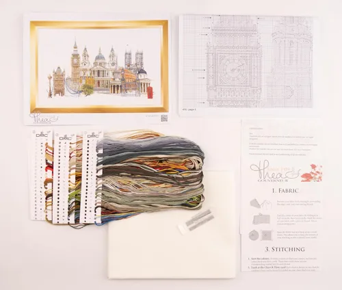 Miniatura 3 de Thea Gouverneur - Kit de punto de cruz con cuentas - Londres - Aida - 18 unidades - Kit de bordado para adultos - Hilos de bordado DMC y otros Tema
