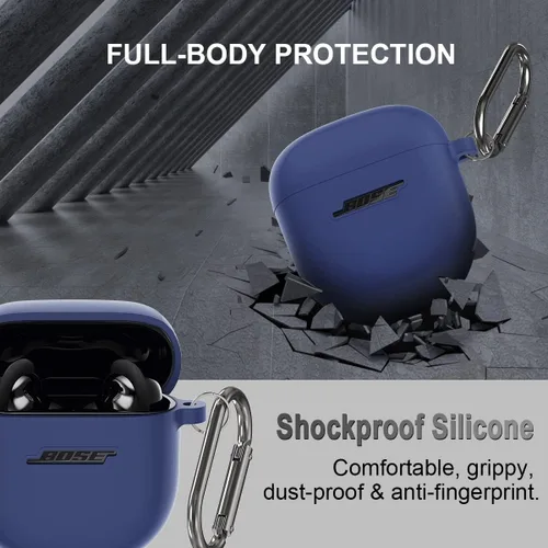 Miniatura 3 de Funda de silicona para auriculares Bose QuietComfort II (2022) y QuietComfort Ultra (2023), funda protectora a prueba de golpes con llavero para Azul