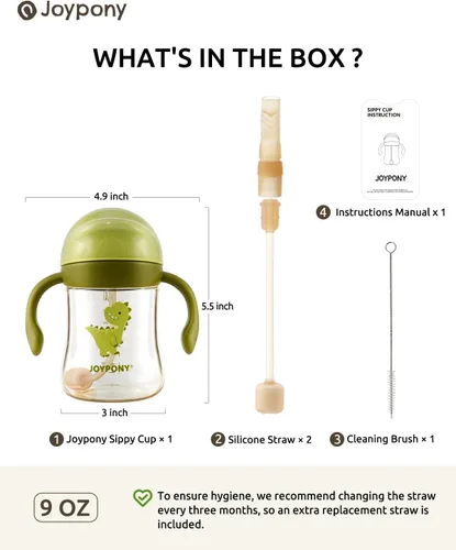 Miniatura 6 de Joypony Vasos para sorber para niños pequeños de 1 a 3 años, vaso con popote con peso a prueba de derrames con asa para bebés de 6 meses en Verde/1