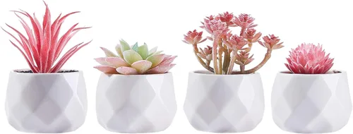 CADNLY Pequeña planta falsa de escritorio – Decoración de escritorio rosa para mujer – Plantas suculentas artificiales – Suculentas artificiales en
