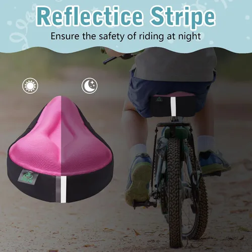 Miniatura 4 de Zacro Funda de cojín de gel para asiento de bicicleta para niños y niñas, funda de asiento de bicicleta antideslizante para niños pequeños, Rosa
