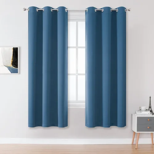 DUALIFE Cortinas Azul Medianoche de 63 Pulgadas de Largo para Habitación de Niños, 2 Paneles, Cortinas con Ojales Boho para Dormitorio, Azul Denim