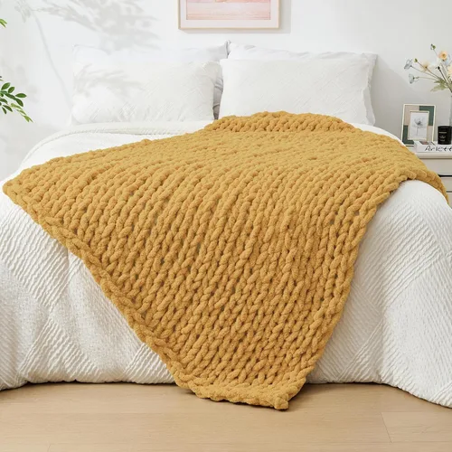 Miniatura 80 de Bigacogo Manta de punto grueso para sofá, 51 x 63 pulgadas, 100% tejida a mano con hilo de felpilla grueso jumbo, acogedoras y suaves mantas grandes