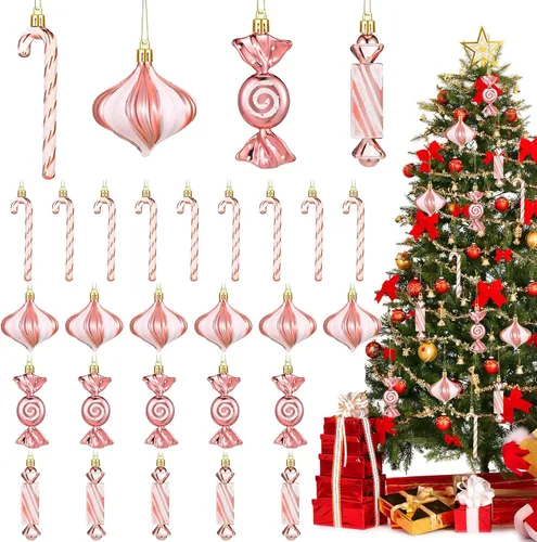 Miniatura 8 de Aoriher 24 piezas de adornos de bastón de caramelo de Navidad, rojo y blanco, de plástico, bastón de caramelo de menta, decoraciones de Navidad