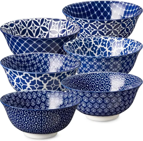 DOWAN Juego de 6 Tazones de Cereal, Tazones de Sopa de Cerámica de 23 OZ, Tazones Pequeños de Postre de 6 Pulgadas para Fruta, Aperitivos, Helado,